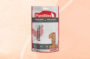 PureBites Freeze Dried Chicken Breast Cat Treats collaged on a colorful background