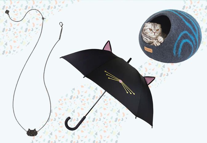 Collage of gifts we recommend for cats and cat lovers on a colorful background