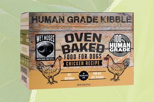 A brand of sustainable pet food we recommend on a green background