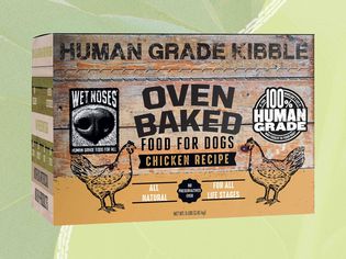A brand of sustainable pet food we recommend on a green background