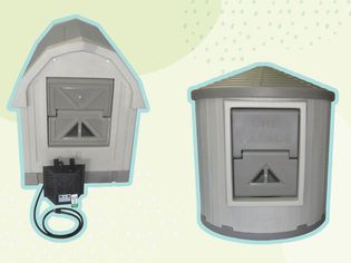 Best heated dog houses collaged against colorful green background