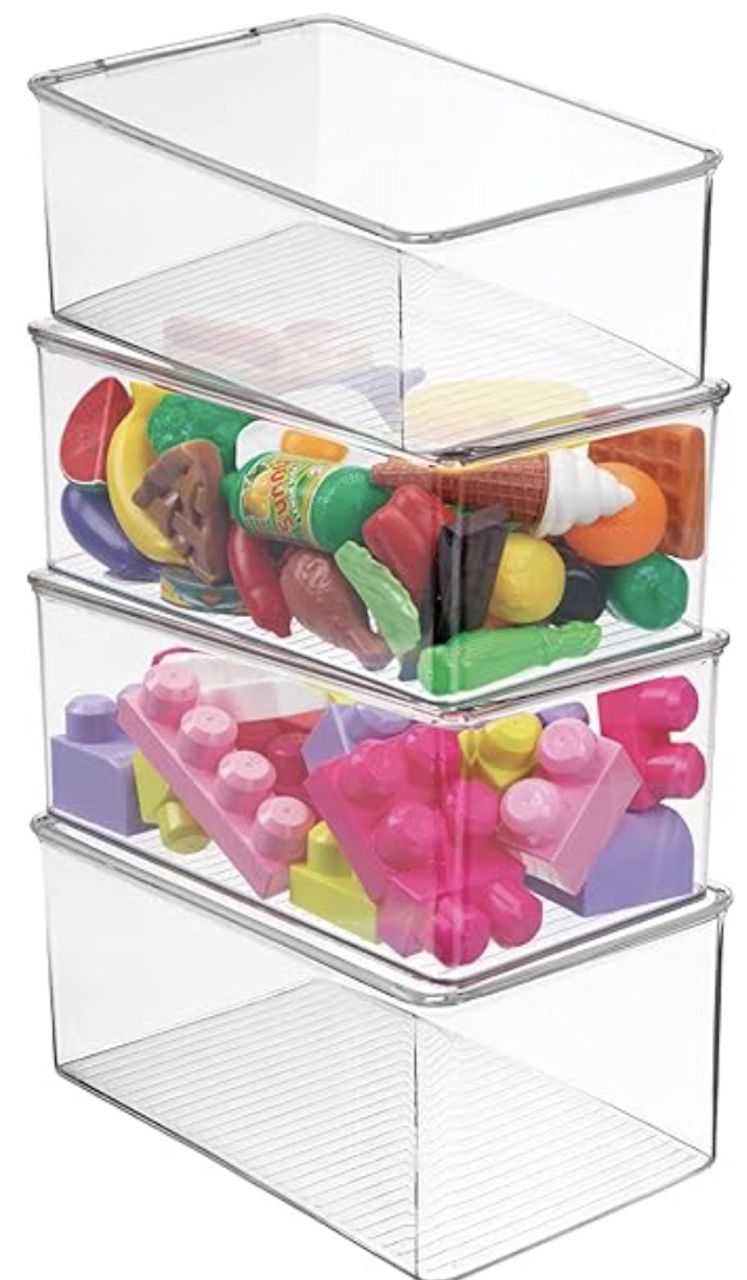mDesign Plastic Stackable Bin Container Box with Hinge Lid