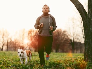Jogging with a dog